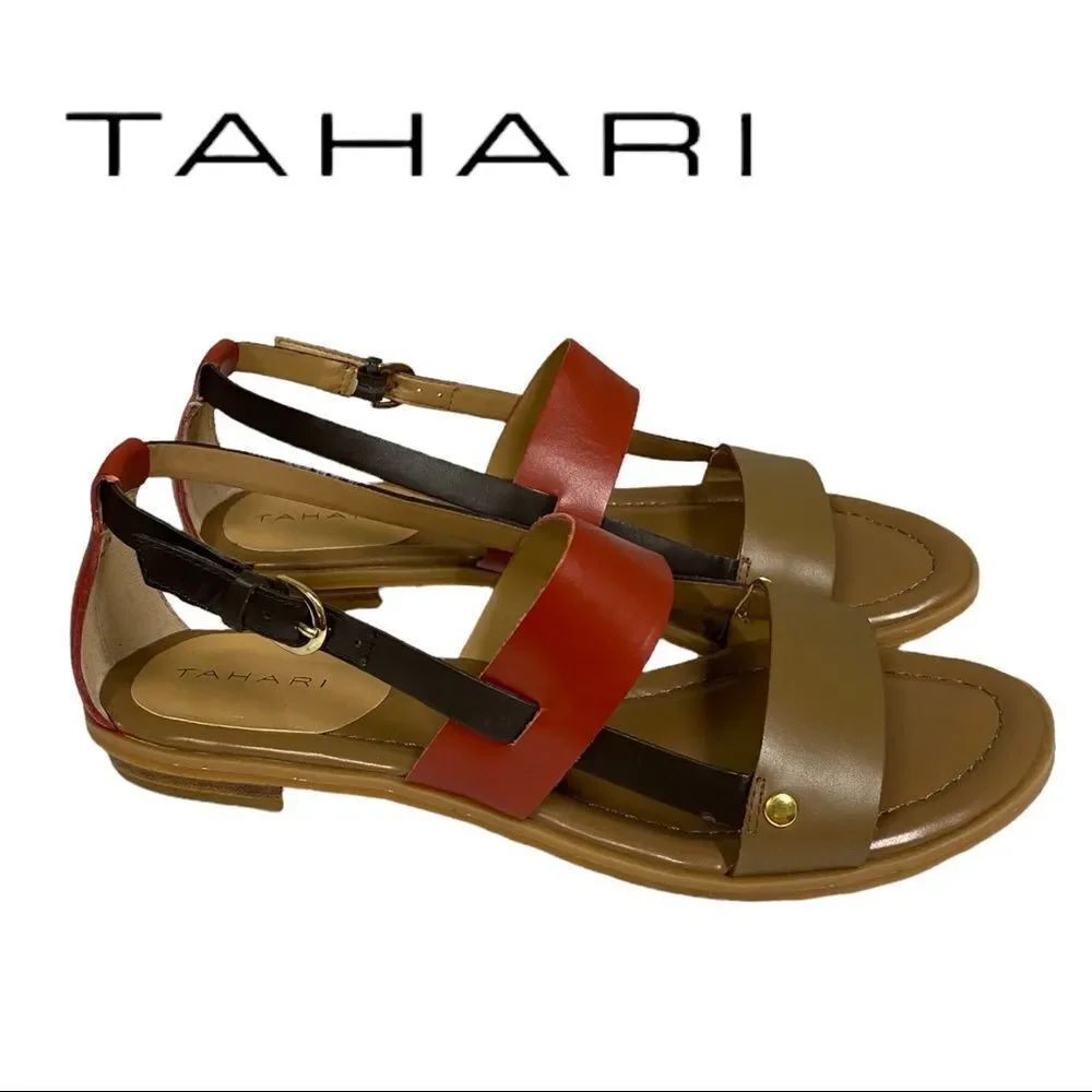 NEW Tahari Women's Aura Tan Orange Crush Leather Gladiator Style Sandals 9.5